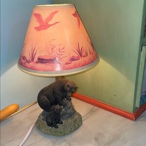 Small vintage accent lamp with mother and baby black bear